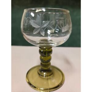 One Roemer German VTG Cordial Olive Bubble Stem, Etched Grapes Austrian Crystal